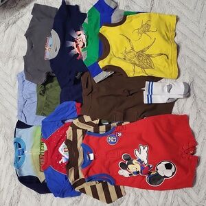 Large 12 pc baby boy 12M clothing lot shirts pants Buzz Lightyear pajamas pjs